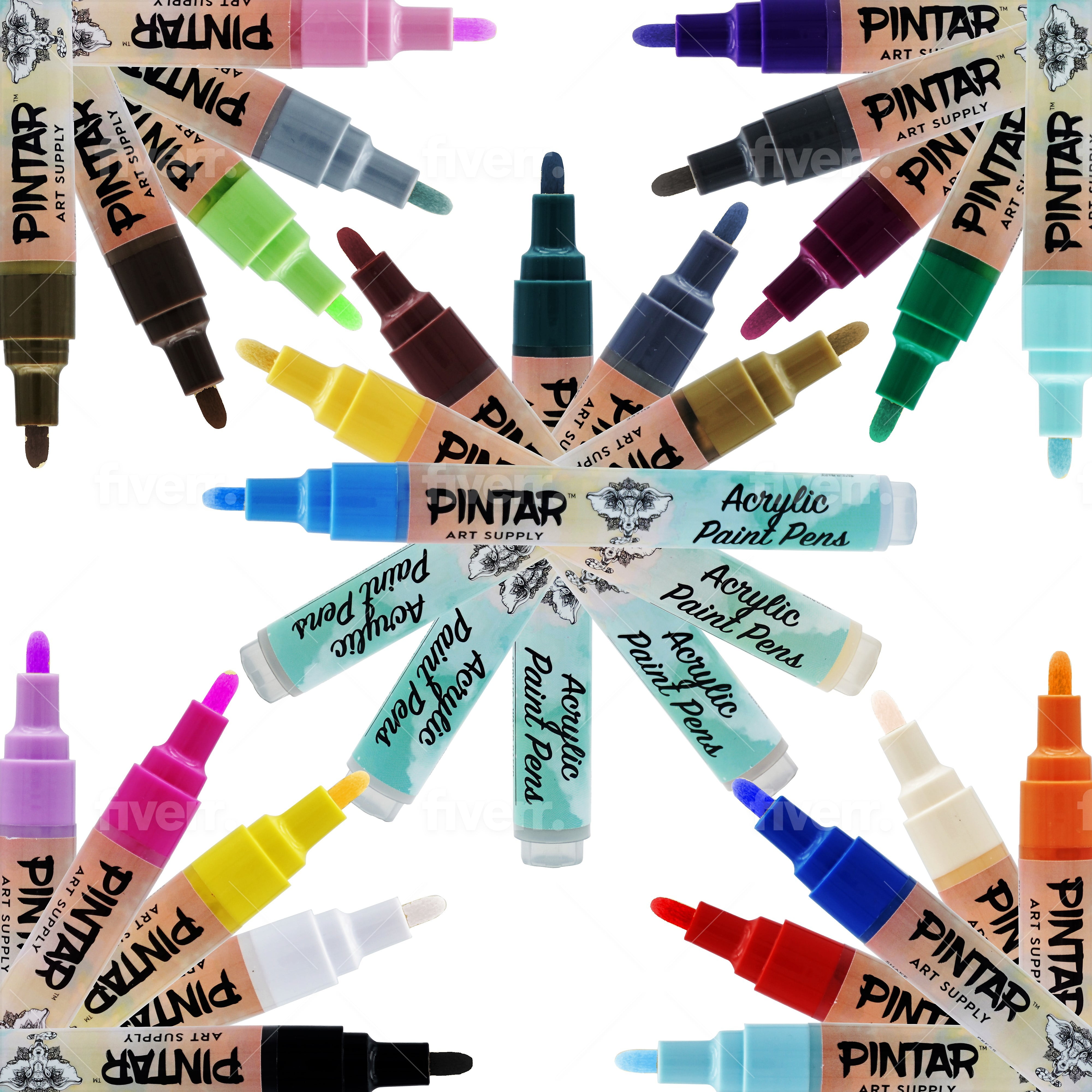 PINTAR Acrylic Paint Markers Medium Point - Medium Point Paint Markers - Acrylic Paint Markers Set - Acrylic Paint Pens for Rock Painting, Wood, Glass, Leather, Shoes - Pack of 26, 5.0mm