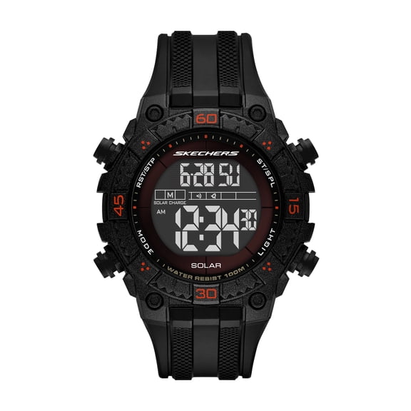 Skechers Men's SolarPro Solar-Powered Black Plastic Watch