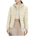 thumbnail image 1 of FAIWAD Long Puffer Lightweight Coat for Womens Button Round Neck Long Sleeve Down Outwearwith Pockets, 1 of 7