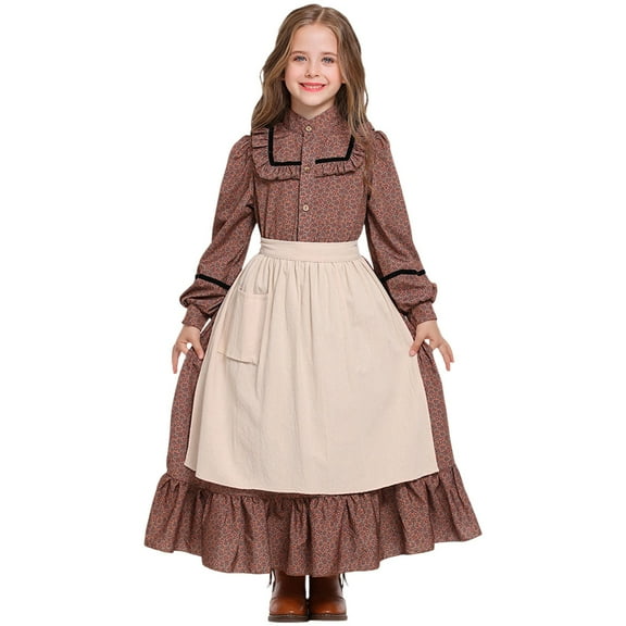 KAUOD Girls Oktoberfest Long Dirndl Dress Skirts Outfits Long Sleeve Pleated Elegant Traditional Dresses Cute Retro Dress