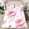 thumbnail image 2 of Manfei Chic Pink Peony Full Size Sheets 4pcs, Garden Flower Floral Bed Sheets, Cute Butterfly Sheet Sets, Microfiber Room Decor, 2 of 7