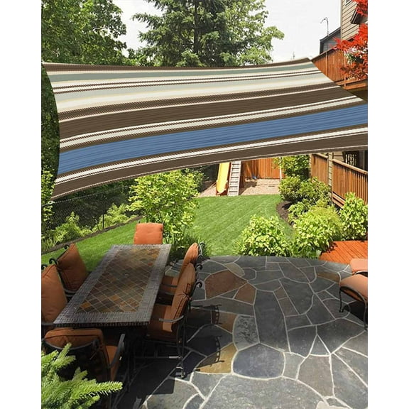 Sun Shade Sail 6.5x10Ft Boho Style Navy Blue Horizontal Stripe Uv Block Sunshade Canopy Outdoor Shade Cover Rectangle Shade Cloth For Patio Garden Yard Deck Pergola