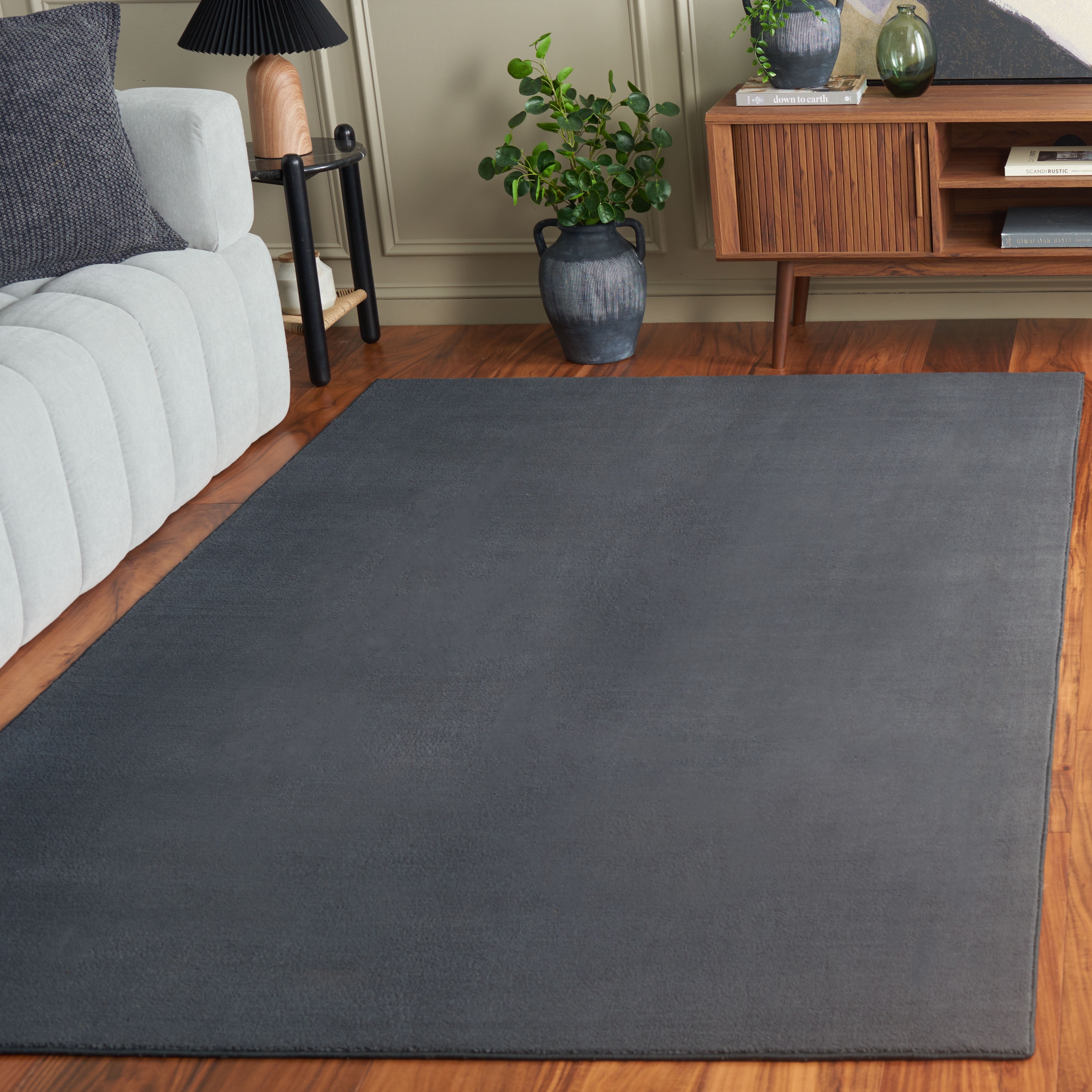 SAFAVIEH Loft Kalya Solid Machine Washable Area Rug, Dark Grey, 9' x 12'