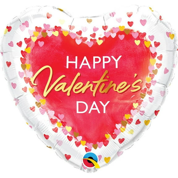 18 inch Valentine's Watercolor Hearts Qualatex Foil Mylar Balloon - Party Supplies Decorations