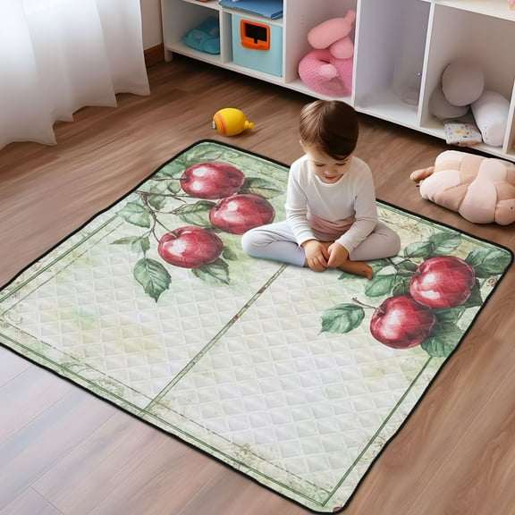 WOBOGO Red Fruit Baby Playmats Extra Large Waterproof Rollable Activity Pads for Toddlers 50×50inch