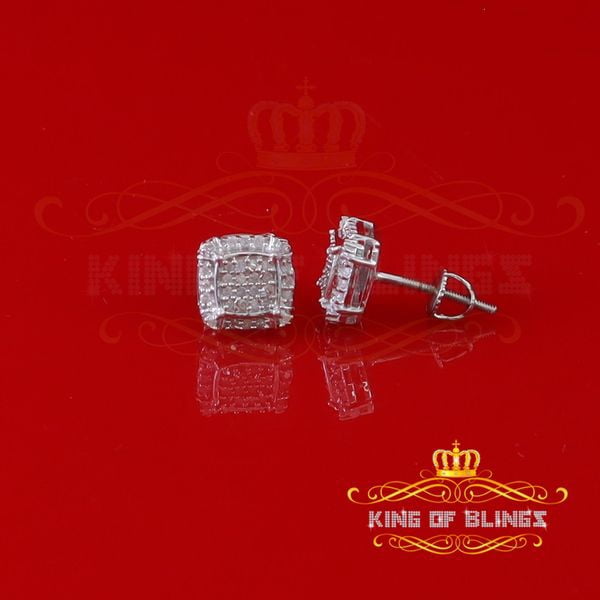 King of Bling's 0.25ct Diamond 925 Sterling Silver White Square Earring For Men's / Women's