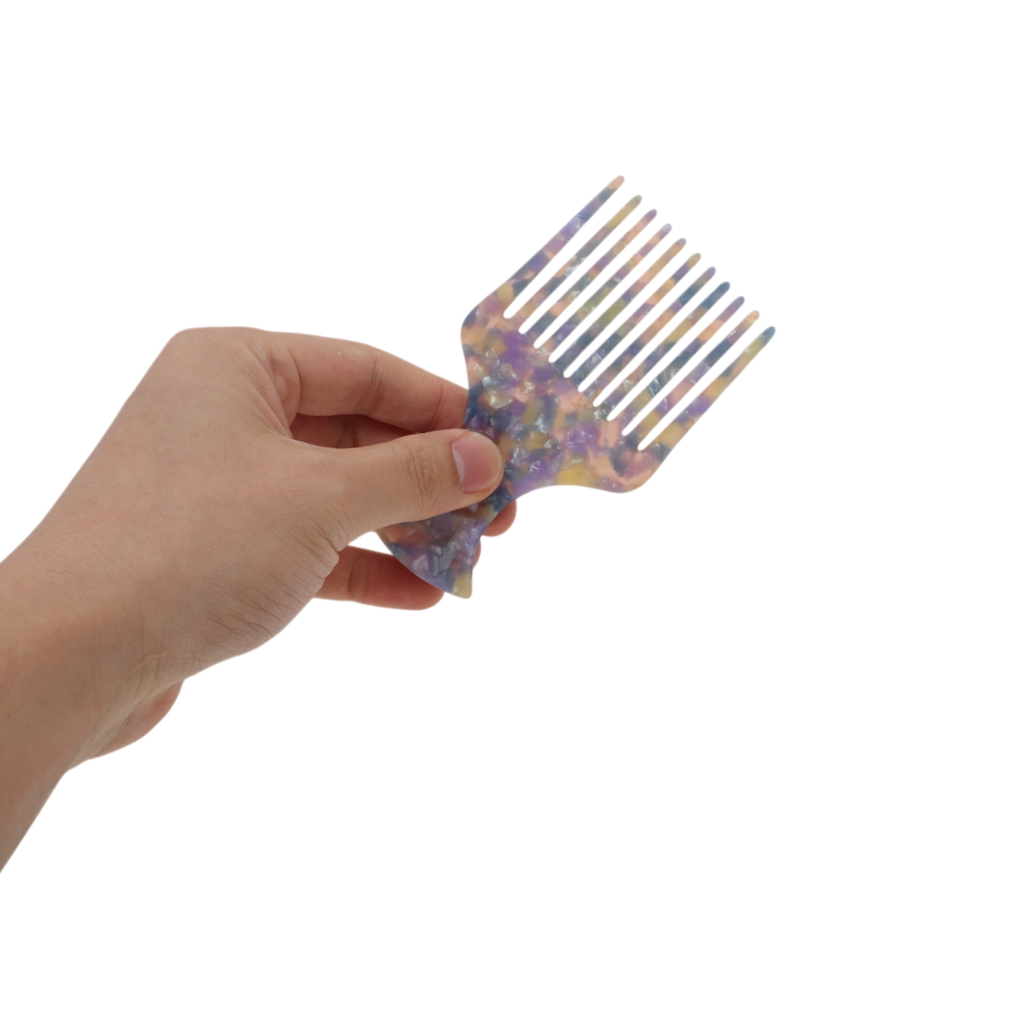 Unique Bargains 1 Pc Flat Handle Marble Hair Insert Comb for All Hair Types Purple