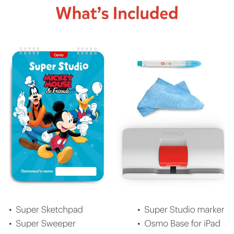 Osmo - Super Studio Disney Mickey Mouse & Friends Starter Kit - Age 6-12 -  Learn Disney Drawings, 100+ Cartoon Drawings, Erasable Drawing Board