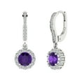 thumbnail image 2 of 2.23Ct Brilliant Round Cut Halo Drop Dangle Genuine Purple Natural Amethyst Solid 18K White Solid Solid Gold Everyday Dainty Earrings Lever Back, 2 of 7