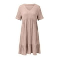 thumbnail image 6 of Spring Sale 2024！Hontri Womens Dresses Summer Dress Women's Linen Dresses Casual T Shirt Dress Short Sleeve V Neck Midi Dress A Line Pink,Xl, 6 of 7