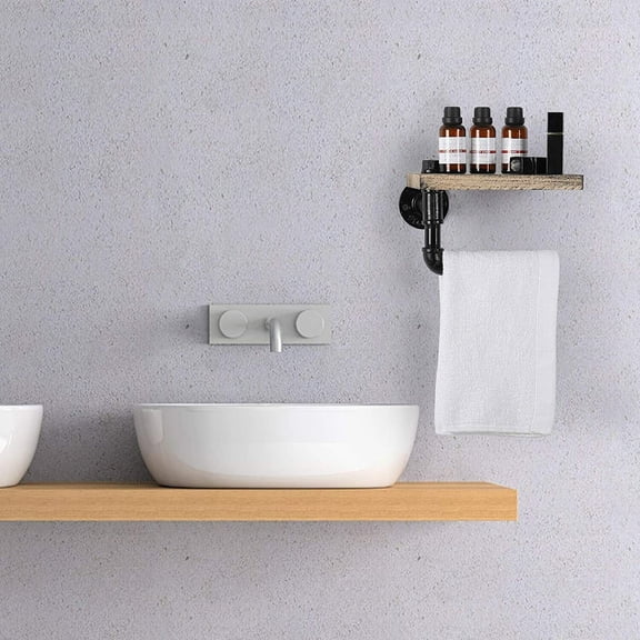 Wall Mounted Rustic Wooden Toilet Paper Mobile Phone Holder with Shelf Bathroom