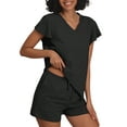 thumbnail image 3 of MINTREUS Women's Knit Pajamas Set Ruffle Sleeves Sleepwear Casual 2 Piece Pjs Soft Loungewear with Pockets, 3 of 6