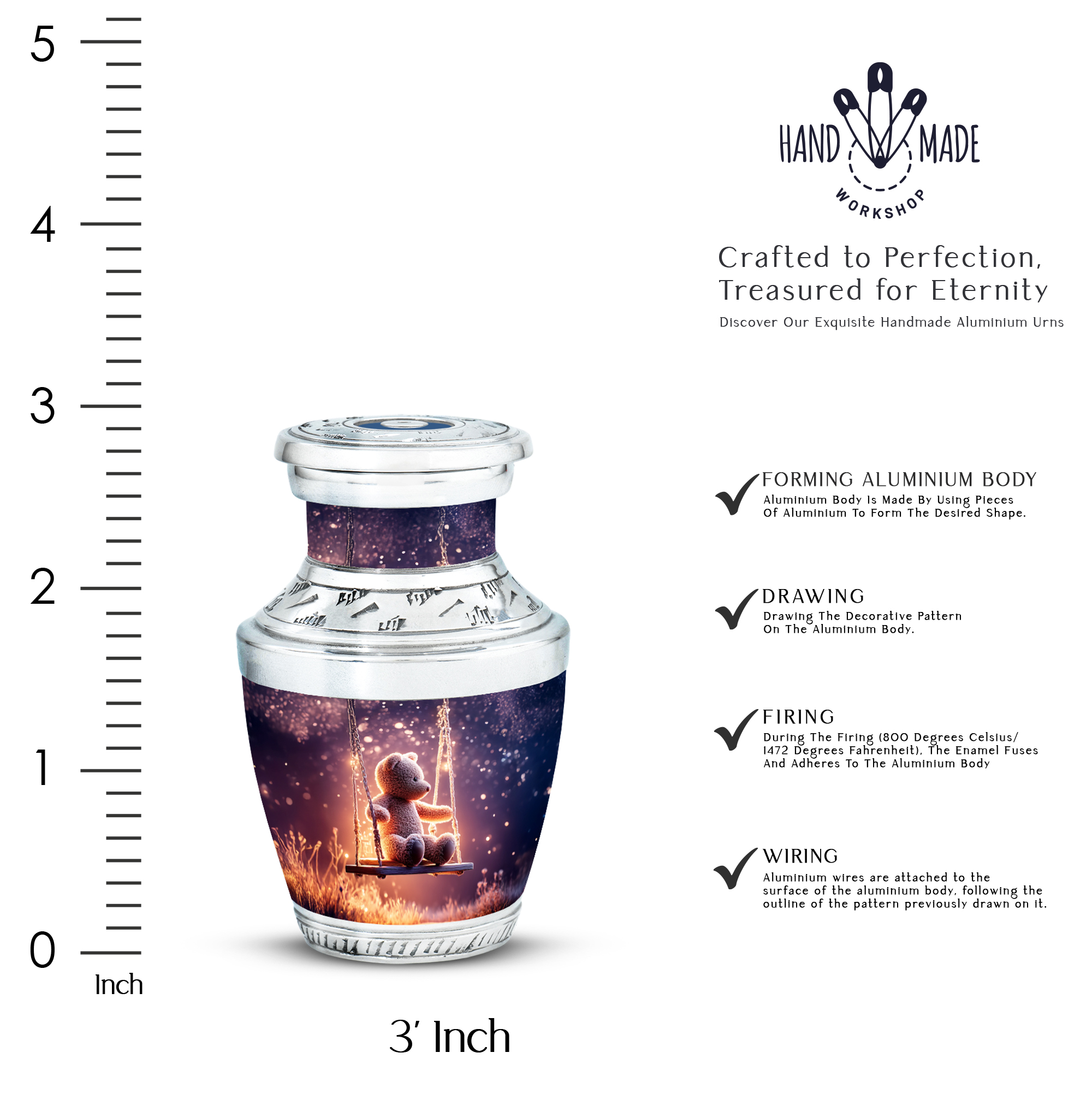 MUKTIVE Teddy Bear Cremation Keepsake Urns for Adult Male Female Ashes - Purple Small Funeral Urn for Human Ashes - Mini Cremated Remains Containers - Remembrance Gift for Loss of Mother (3 Inch)