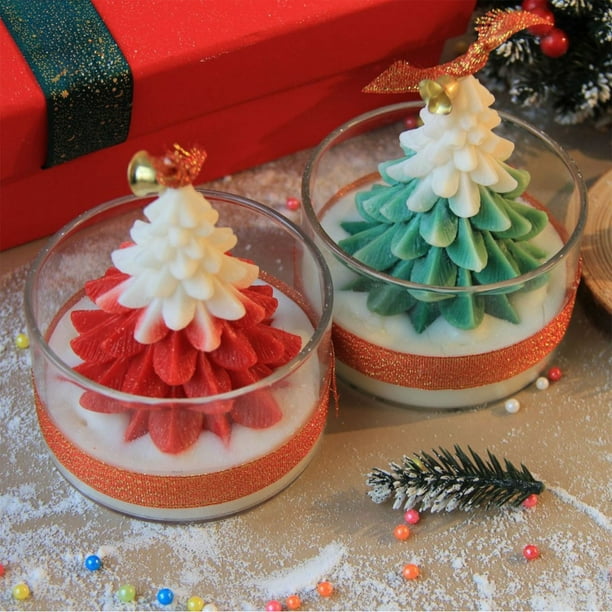 mfyjkho Vela aromática de árbol de Navidad de vidrio, adorno navideño con cera de soja, 10 x 8 x 8 cm, regalo romántico para Navidad, decoración del hogar, 1 unidad