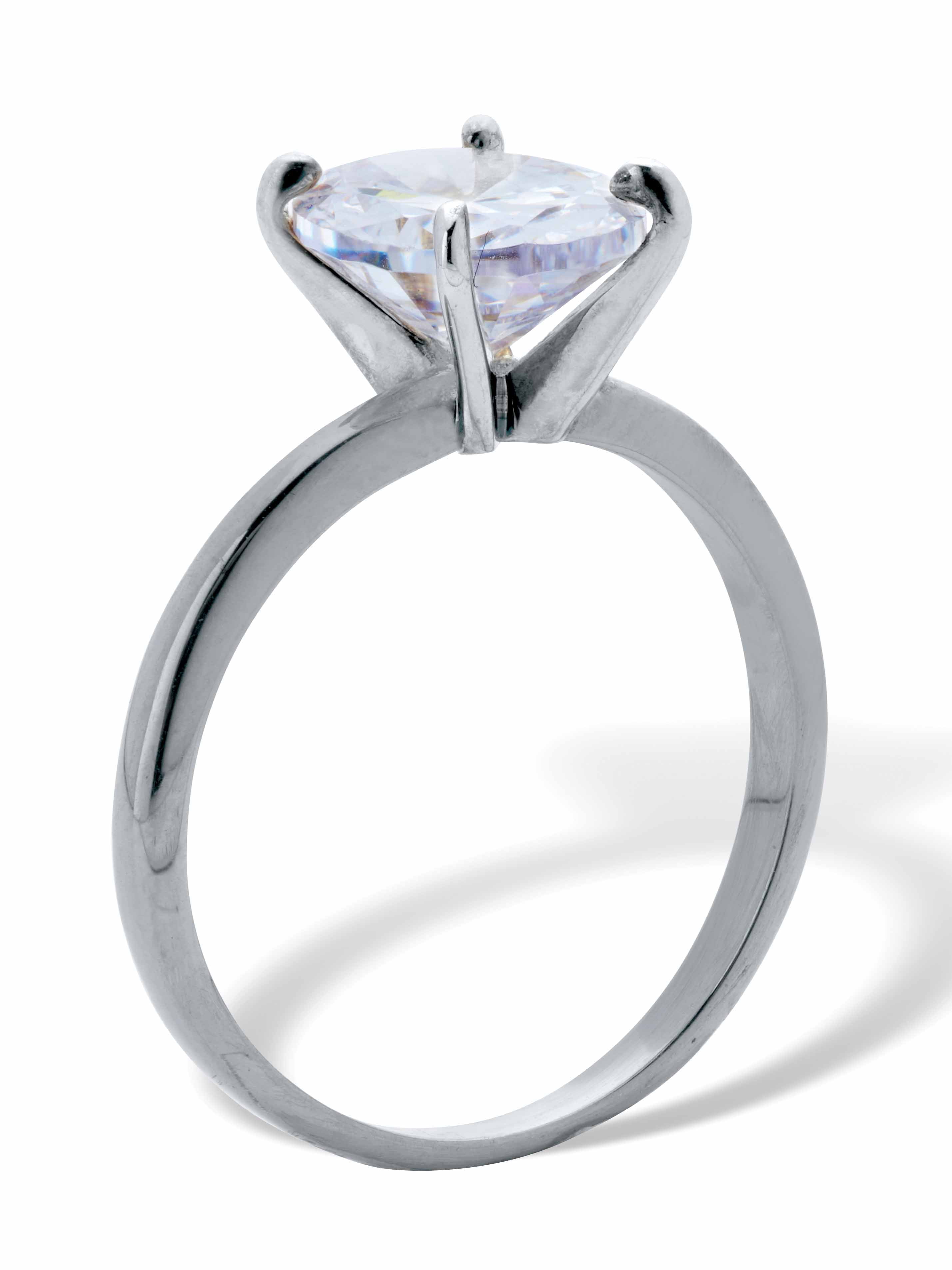 PalmBeach Jewelry Round or Oval Cubic Zirconia Solitaire Engagement Ring in Gold-Plated Platinum-Plated or Silvertone