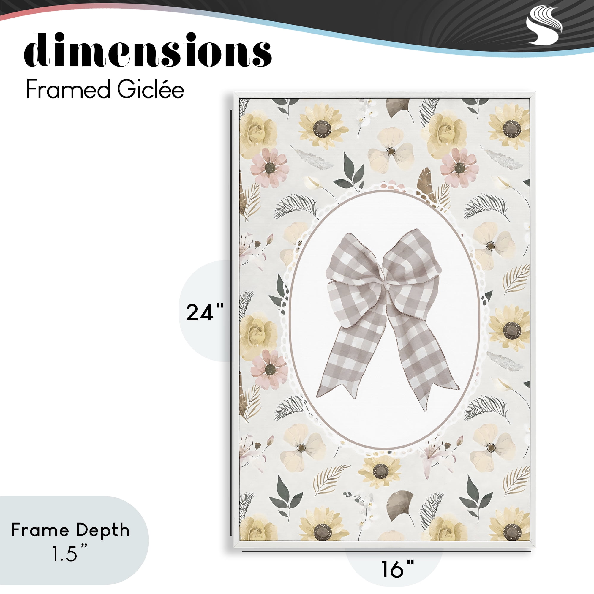Stupell Industries Sunnyside Bow in Gingham White Framed Giclee Art, design by Ink Drop Loft