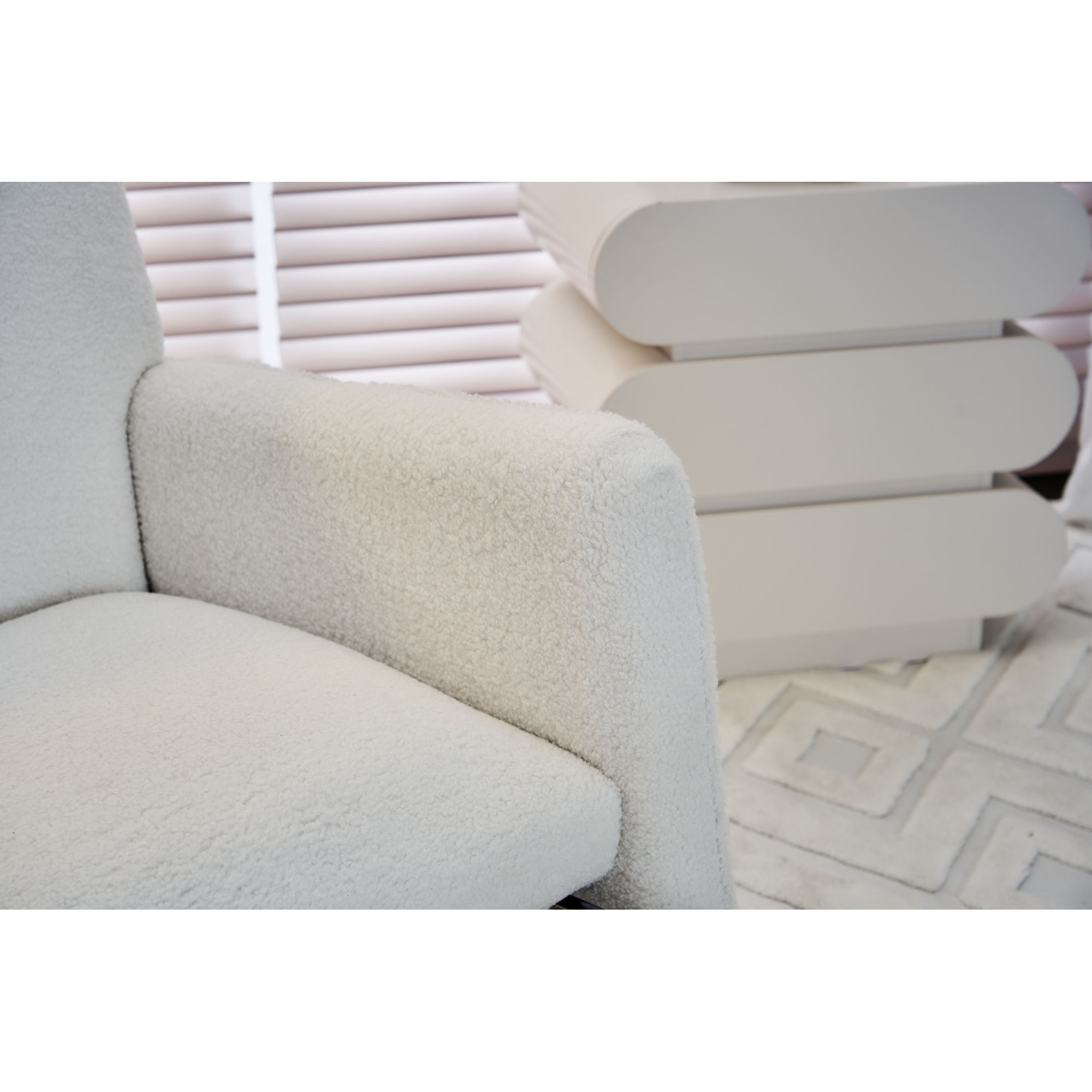 Jopath Nursery Rocking Chair,Teddy Fabric Upholstered Rocking Chair with Adjustable Footrest,Glider Rocker Chair with High Backrest for Living Room,Bedroom,Ivory