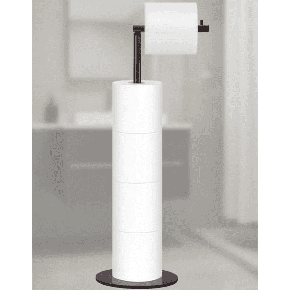 Free Standing Toilet Paper Holder Stand with 4-Roll Storage, Modern Bathroom Organizer with Reserve Dispenser in Oil Rubbed Bronze Finish