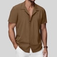 thumbnail image 2 of hoksml Men's Camp Collar Short Sleeve Button Down Shirt, Loose Textured Shirts for Daily Beach Casual Wear, 2 of 8