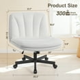 thumbnail image 3 of COOLHUT 26" W Criss Cross Chair with Wheels, Cross Legged Office Chair, Armless Adjustable Vanity Desk Chair, Wide Seat and 2-Layer Cushions, Velvet Fabric, Pearl White, 3 of 8