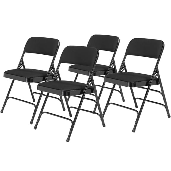 Pemberly Row 29.5" Modern Metal Folding Chair in Midnight Black (Set of 4)
