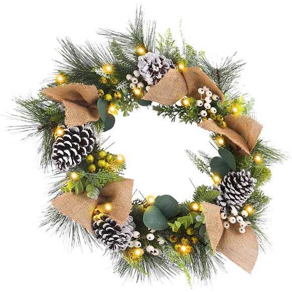 Christmas Wreath with Pine Cones Elegant Glowing Christmas Wreath Charm with Pine Cones and Festival Decoration