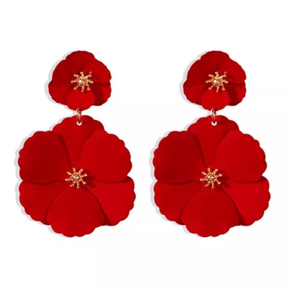 HOOUN Flower Earrings Fashion Tassel Bohemian Dangle Drop Handmade Jewelry-Red