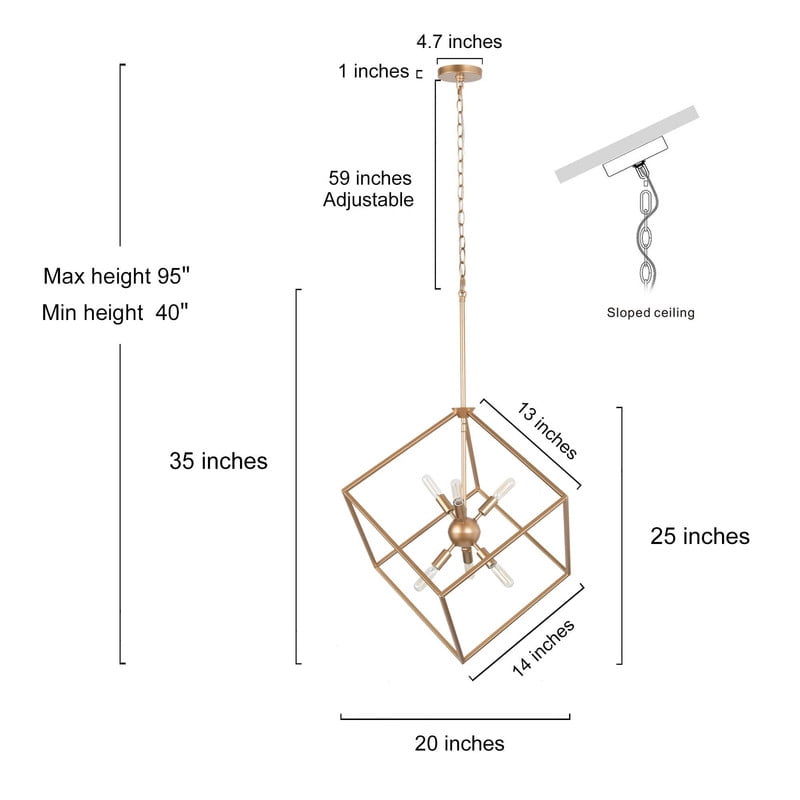 LNC 6-Light Gold Geometric Cube Cage Chandelier