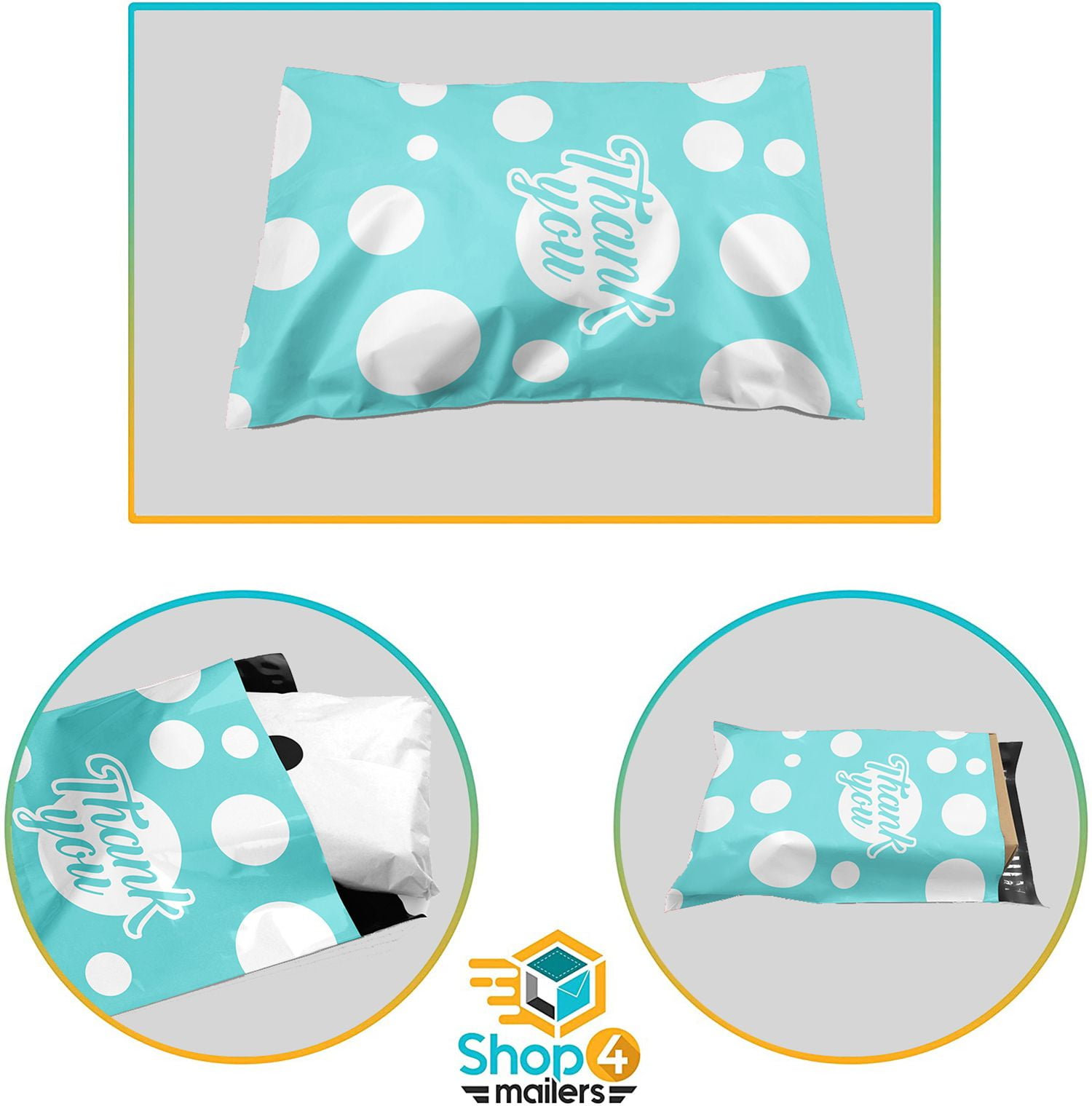 Shop4Mailers 10 x 13 Glossy Thank You Polka Dot Teal Poly Bag Mailer Envelopes 2 Mil 100 Pack