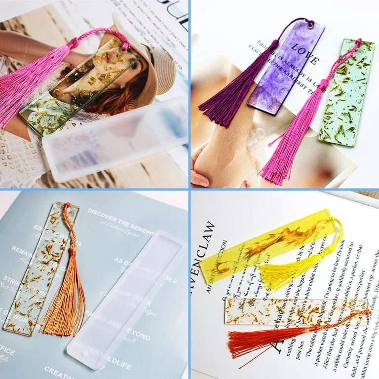 56 Pcs Bookmark Mold Kit, lyfLux 50pcs Bookmark Tassels Bulk and 6pcs Rectangle Silicone Bookmark Mold for Jewelry DIY Craft, Size: 5.7