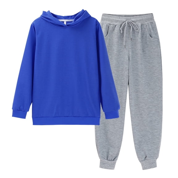 Coerni Girls Boys 2 Piece Tracksuit Outfits Kids Hooded Sweatshirt Youth Jogger Sweatpants Set Fleece Sweatsuit Fall Clothing