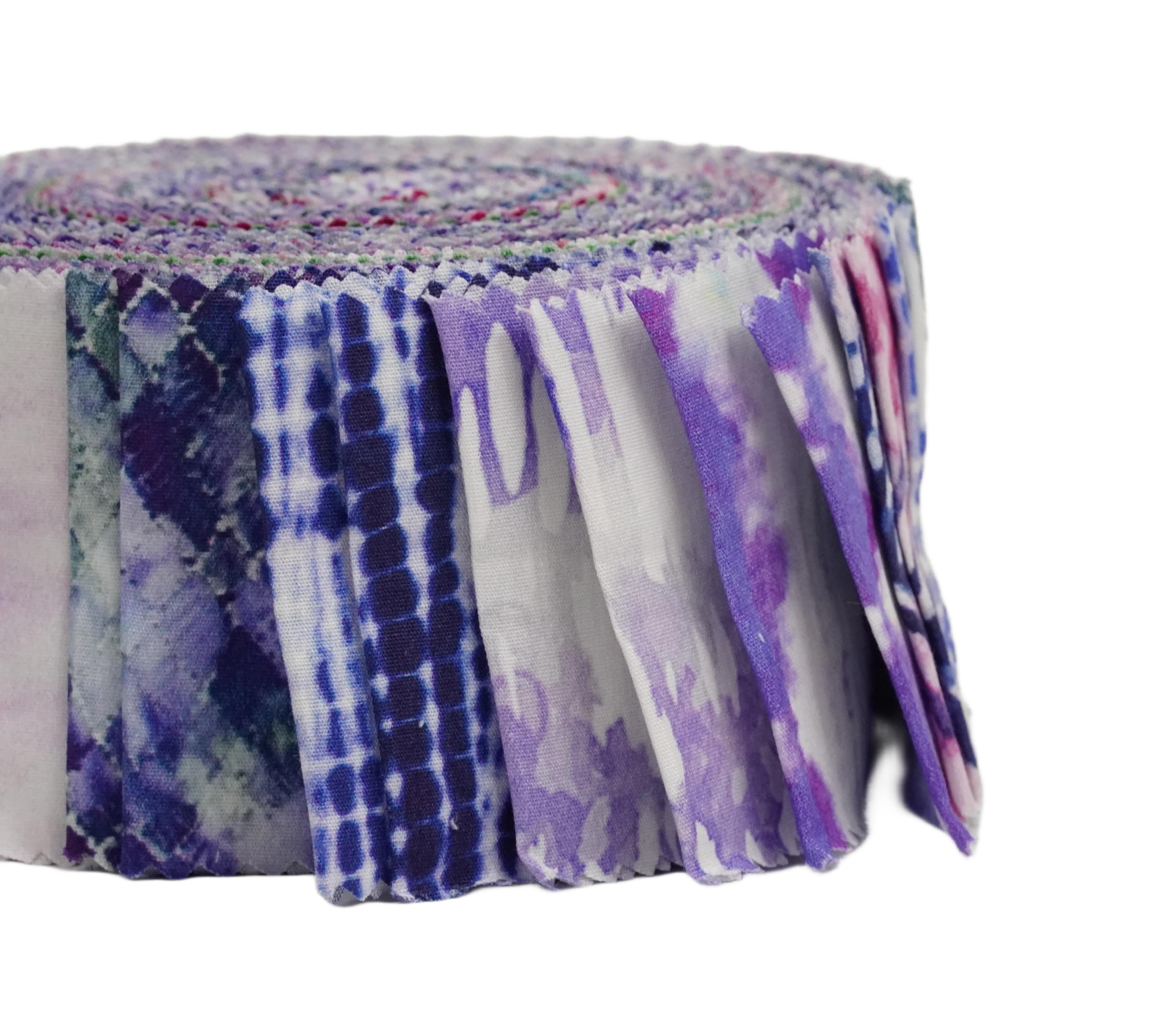 Soimoi 40Pcs Tie & Dye Print Precut Fabrics Strips Roll Up 2.5x42inches Cotton Jelly Rolls for Quilting