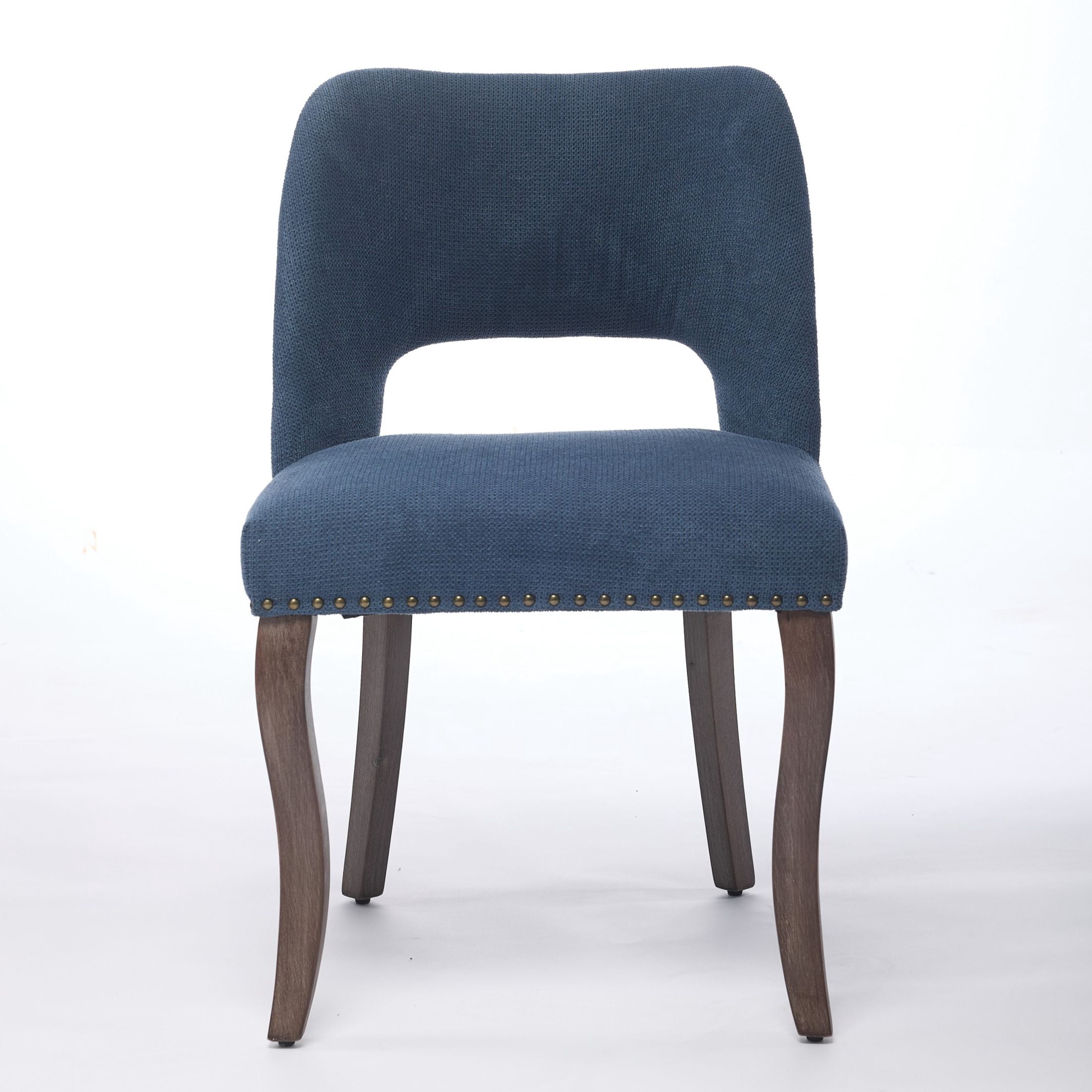 GDF Studio 22.8" Farmhouse Dining Chairs Set of 2 with Fabric Upholstery, Curved Rubberwood Legs, Blue
