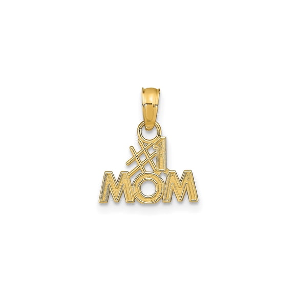 14k Yellow Gold #1 Mom Pendant Charm, Polished Motherhood Jewelry for Women
