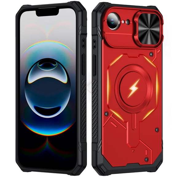 Dteck Magnetic Case for iPhone 17e / iPhone 16e,Shockproof TPU PC Case Compatible with MagSafe Rugged Protective Sliding Camera Cover,Red