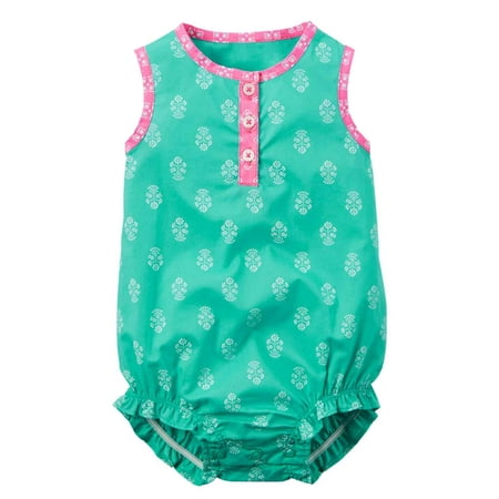 Carters Infant Girls Mint Green & Pink Floral Romper Bodysuit