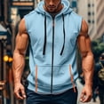 thumbnail image 2 of Evdexr Mens Sleeveless Hoodies Zip Up Tank Tops Solid Drawstrings Running Hooded Pullover Zipper Loose Fit Lightweight Muscle Fit Sweatshirts Light Blue L, 2 of 5