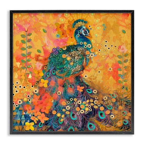 Stupell Industries Eclectic Bohemian Peacock Pattern Black Framed Giclee Art, 17 x 17, by Evelia Designs