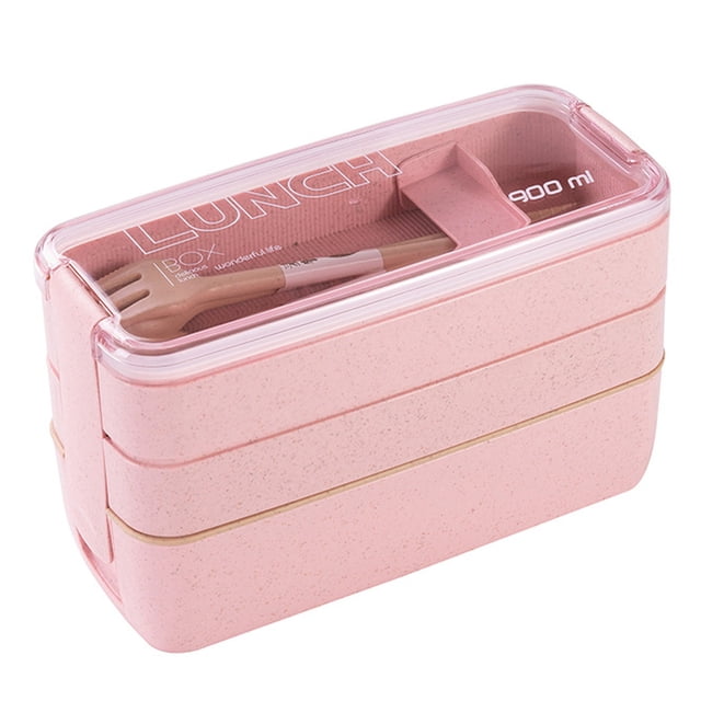 Recipiente de plástico dividido, palillos y almacenamiento de alimentos para comidas saludables. Lonchera bento apta para microondas y lavavajillas para adultos, juego de lonchera portátil