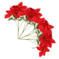 thumbnail image 2 of Ramo de 4 flores artificiales de Pascua con tallos, color rojo vibrante, para decoración navideña, centro de mesa para fiestas navideñas en interiores, 2 of 8