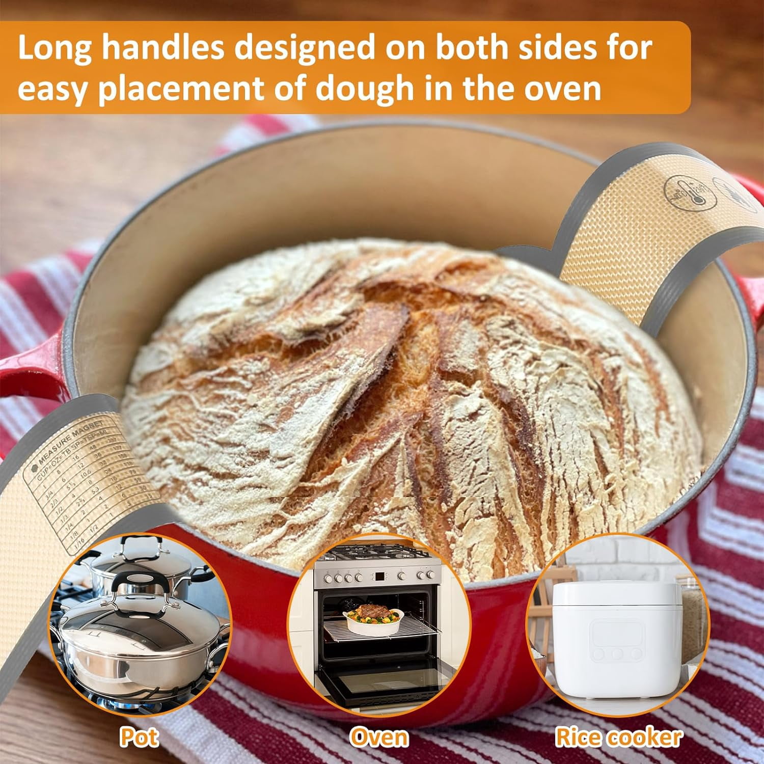 Wiher 4 Pack Thickened Silicone Bread Sling, Reusable Sourdough Bread Baking Mat For Dutch Oven, Non-Stick, Easy To Clean, With Extra Long Handles Bread Baking Sheet Liner Elliptic