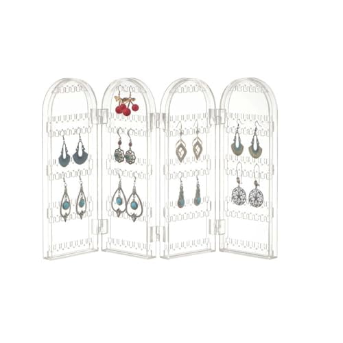 Earring Holder Organizer,Jewelry Organiser Stand,4 Doors 240 Holes Foldable Screen Necklace Rack Multi-Purpose Dressing Tabletop Jewelry Holder for Necklaces Earrings Bracelets Rings