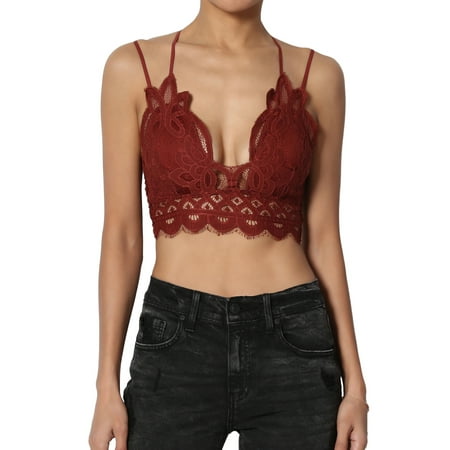 

Women s Cross Strap & Stretchy Smocked Back Crochet Lace Bralette Pad Bra Top