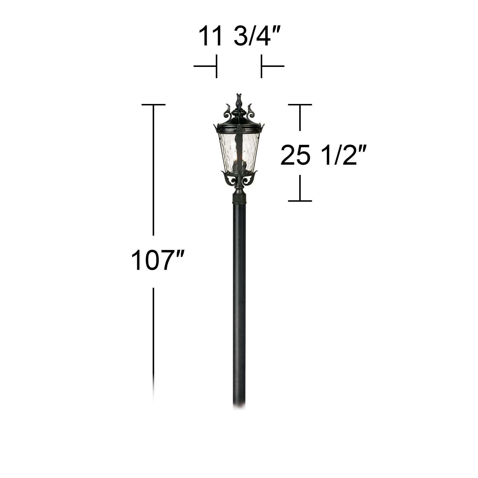John Timberland Casa Marseille Vintage Outdoor Post Light Textured Black Scroll with Burial Pole 107" Clear Hammered Glass for Exterior Barn Deck Yard