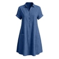 thumbnail image 6 of Tqcoqu Cotton Linen Dresses for Women,2026 Summer Plus Size Short Sleeve V Neck Button Down Shirts Dress,Casual Beach Vacation Midi Dresses,Blue Women's S-XXXL, 6 of 6