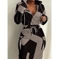 thumbnail image 1 of Vestido de mujer a cuadros con cordón en la cintura retracta vestidos con capucha 2023 primavera otoño nuevo vestido sudadera con estampado de periódico, 1 of 6