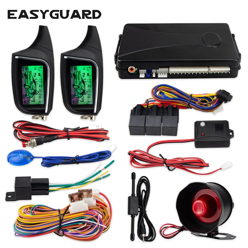 EASYGUARD 2 manier auto alarm systeem EC203 met LCD pager display, ultrasone sensor & shock sensor DC12V