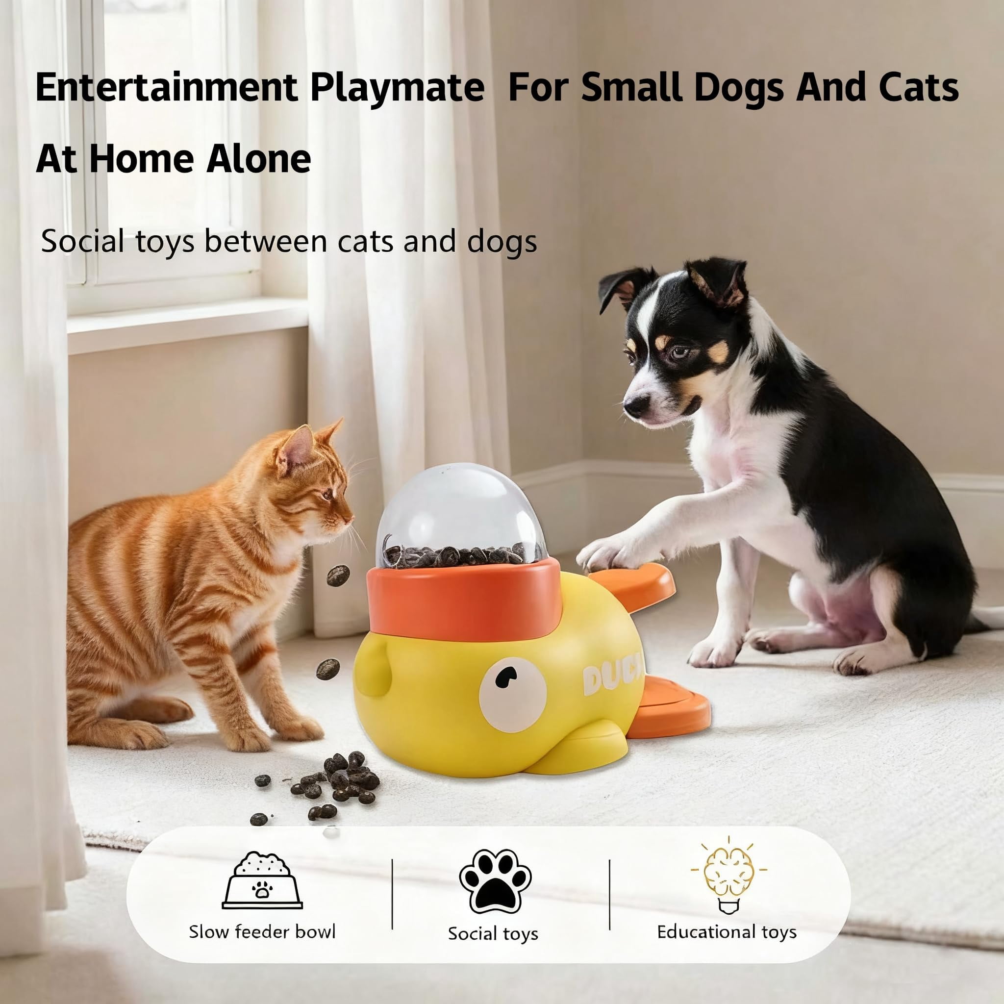 Duck Treat Dispenser Dog Puzzle Toy, Interactie Slow Feeder for Small Medium Dogs Cats to Preent Bloating, Mental Stimulation Training Toy with Adjustable Treat Slots, Yellow
