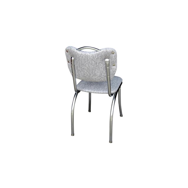 Richardson Seating Single Tone Channel Handle Back Retro Kitchen Chair with 1-inch pulled seat in cracked ice grey. The chair features a curved backrest with a chrome handle, chrome legs, and a retro-inspired design. Suitable for kitchen or dining spaces.