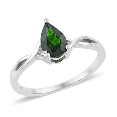 Chrome Plated Nib Ring Solitaire Ring 925 Sterling Silver Platinum Plated Pear Chrome Diopside Gift Jewelry for Women Cttw 1.2 ()